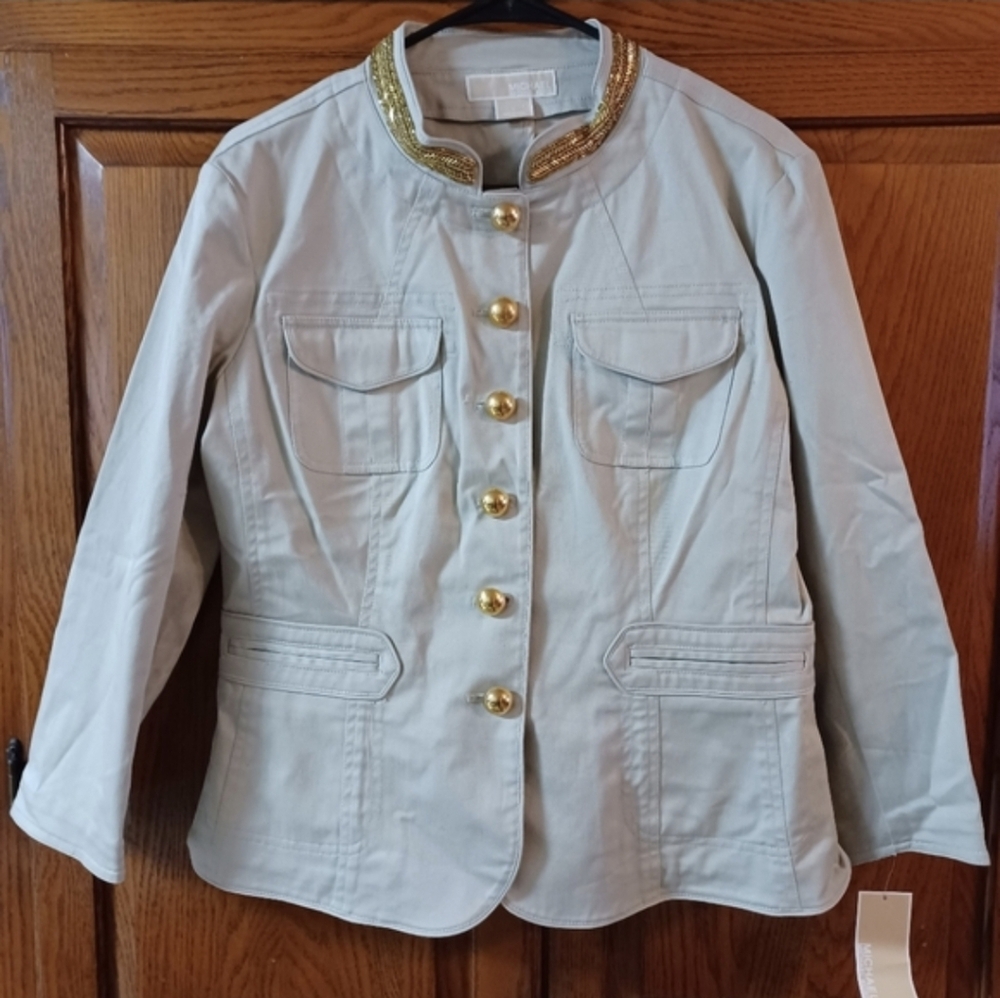 New Michael Kors Women's 14 Tan/Gold Buttons Military Dress Blazer Jacket NWT
